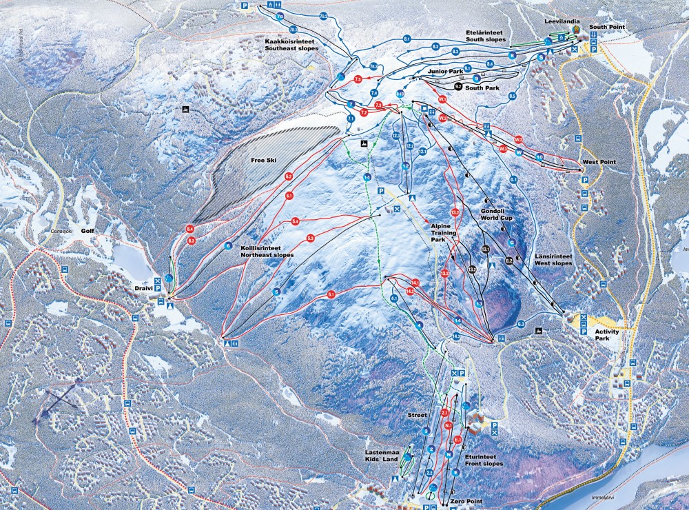 Pistekaart Levi Ski Resort in Finland.